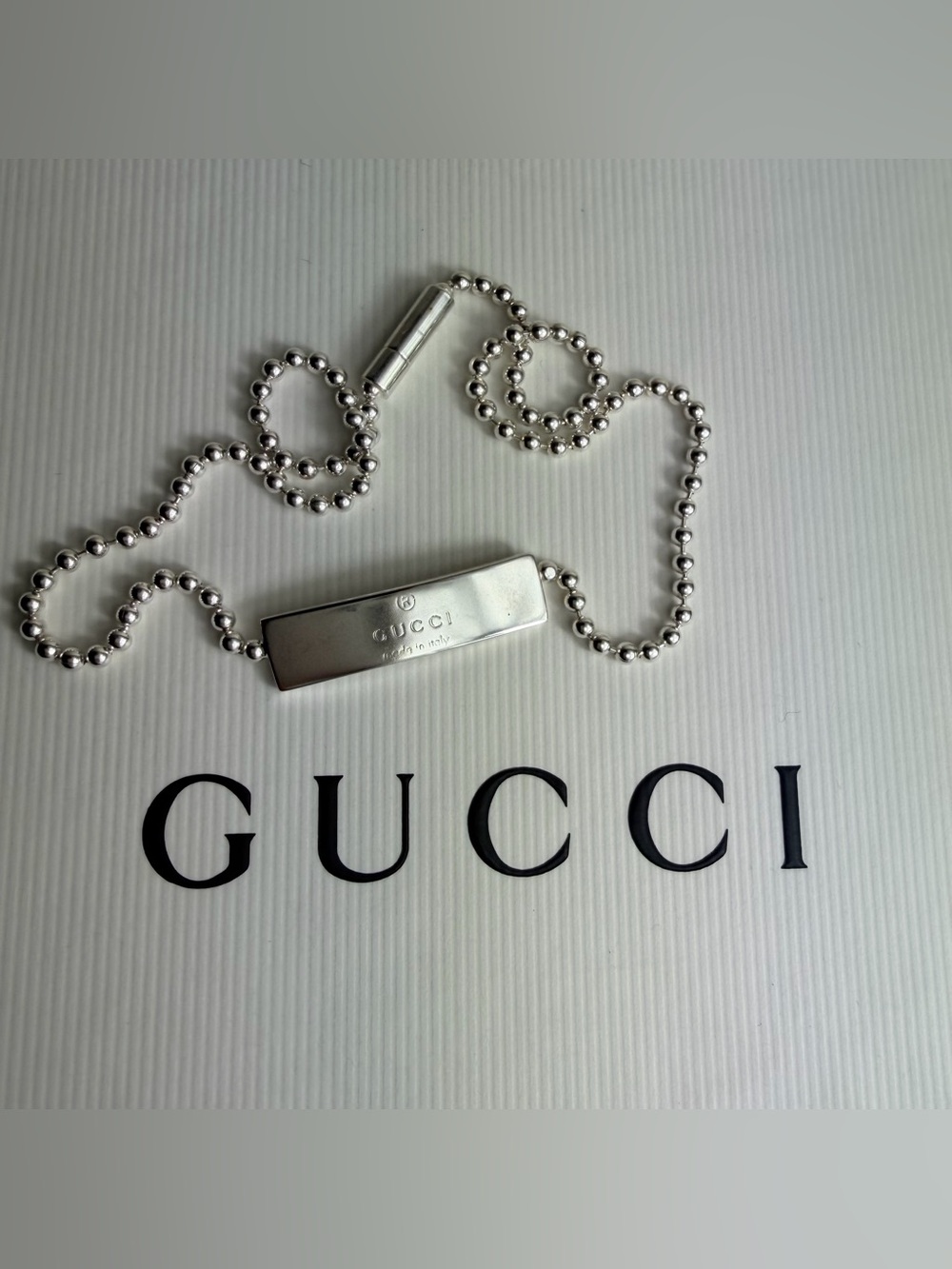 Gucci Silver Ball-Chain Bar Bracelet
